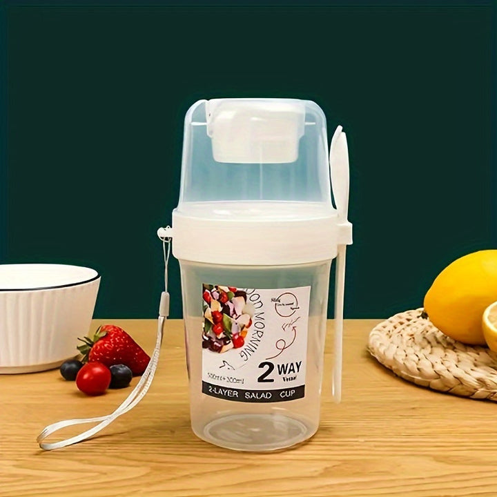 Taza de ensalada multiusos de 2 vías con tenedor y tapa - Recipiente portátil para frutas y yogur - Ideal para la escuela y la oficina para una alimentación saludable