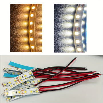 10 piezas de tiras de luces LED SMD 2835 precableadas, flexibles autoadhesivas, 12V-18V, blanco/blanco cálido, para maquetismo, manualidades, construcción de carreteras urbanas, modelismo ferroviario, coleccionables de hobby, cuerpo de cobre.