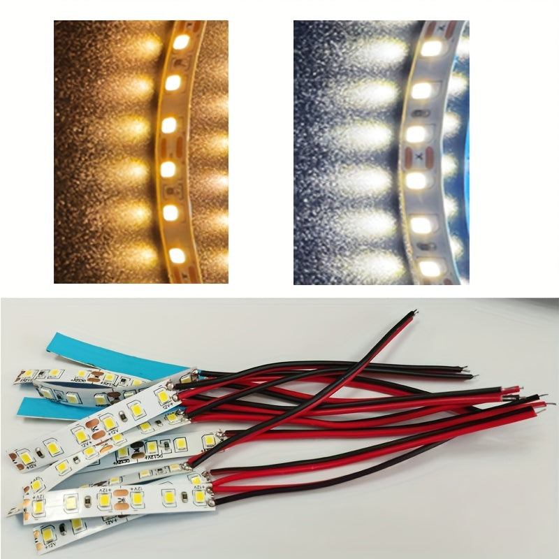 10 piezas de tiras de luces LED SMD 2835 precableadas, flexibles autoadhesivas, 12V-18V, blanco/blanco cálido, para maquetismo, manualidades, construcción de carreteras urbanas, modelismo ferroviario, coleccionables de hobby, cuerpo de cobre.