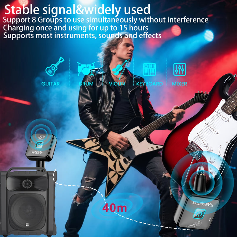 Transmisor Receptor sin varillas para Guitarra Recargable con 4 Canales de Señal para Instrumentos Eléctricos y Bajo