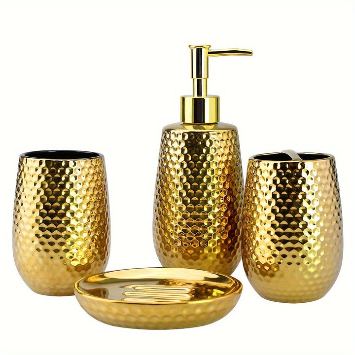 Juego de 4 piezas de accesorios de baño, incluyendo dispensador de agua para maquillaje, recipiente para jabón, vaso y soporte para cepillo de dientes, adecuado para decoración de baño