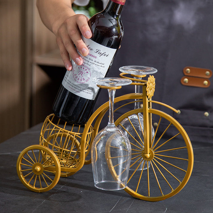 Soporte para Copas de Vino en Forma de Bicicleta de Hierro - Estante para Vinos al Revés con Acabado Dorado, Decoración Europea para Cocina y Comedor, Adorno Creativo para Armario de Vinos, Regalos para Amantes del Vino