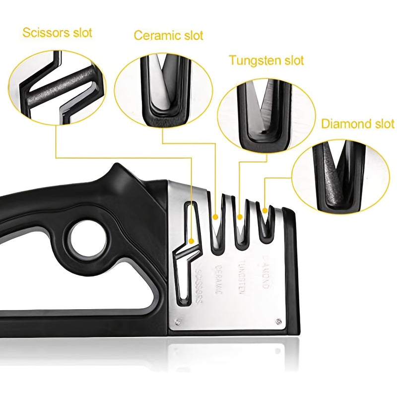 1 pieza de afilador de cuchillos portátil ZOKONI - Precisión de 4 grados, acero de tungsteno y diamante, afilado grueso, medio y fino, mango ergonómico negro para cuchillos de cocina, tijeras, herramientas de jardín - Afilador manual multifuncional, afil