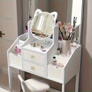 1 pieza de tocador moderno blanco con espejo redondo y bandeja giratoria de dos niveles - Ideal para dormitorio y artículos de viaje, estación de maquillaje multifuncional con cajón y estantes abiertos, tocador de viaje | Diseño moderno de tocador | Dise