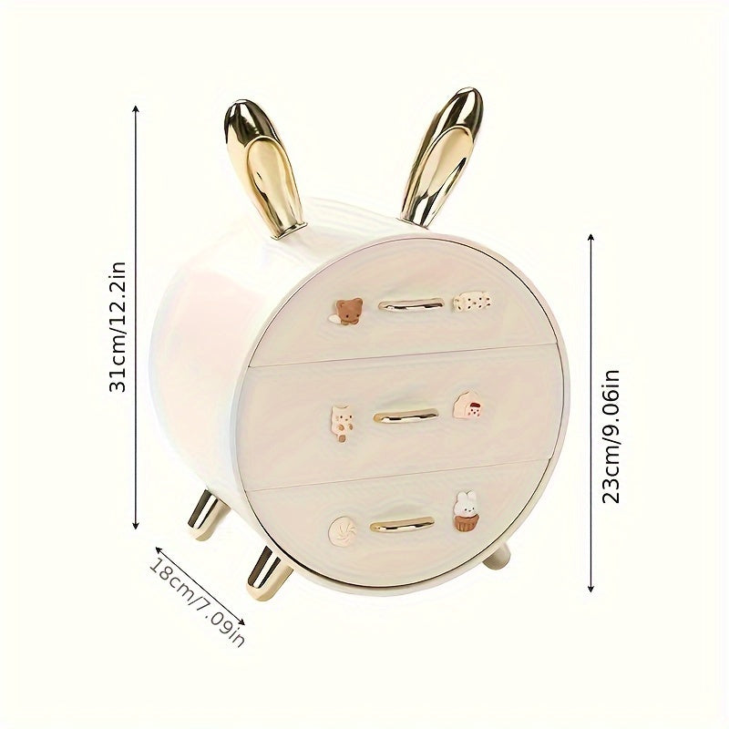 Caja organizadora de maquillaje con temática de conejo, gran capacidad y multifuncional, ideal para organizar cosméticos