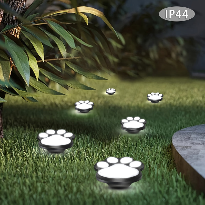 4 unidades de luces de huellas de pata solar para jardines, luces de jardín solar, luces de camino para exteriores para gatos y perros, luces LED de calle blanco cálido/blanco frío, adecuadas para patios, jardines, caminos y jardines, también ideales par