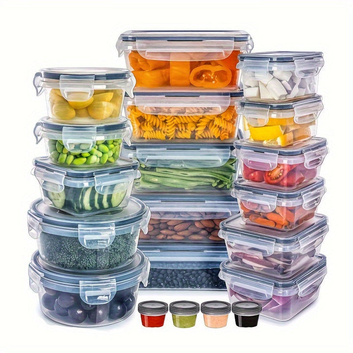 Juego de 20 contenedores de cocina premium resistentes a fugas, loncheras - aptos para microondas, plástico duradero, forma rectangular con tapa abatible - ideales para organizar granos, almuerzo, snacks, alimentos y artículos de viaje