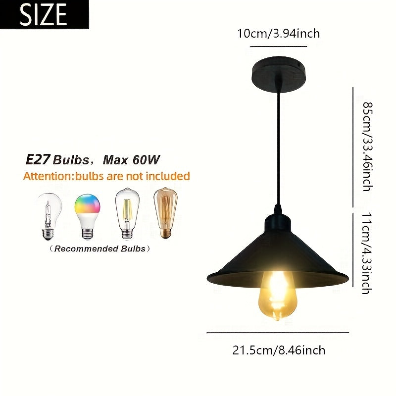2 piezas de lámparas colgantes industriales retro E27 negras, base de metal esmerilado, diseño moderno para comedor, cocina, pasillo o dormitorio (focos no incluidos), decoración de pared para cocina
