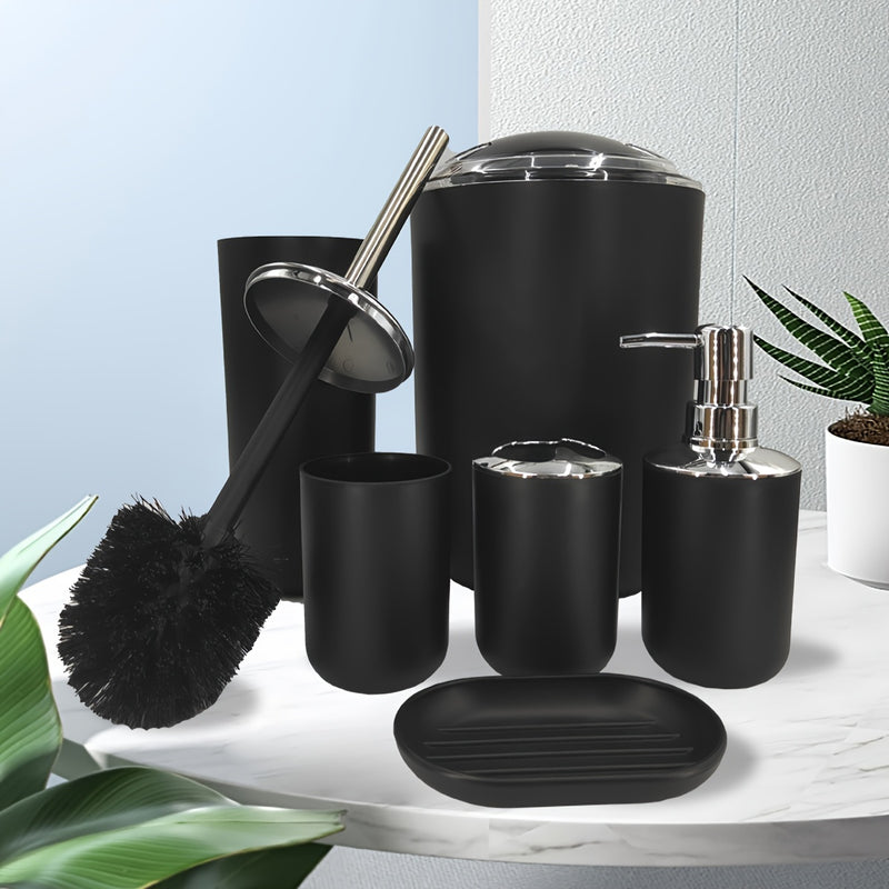 6pcs/set Artículos De Baño, Juego De Cepillo De Inodoro, Portacepillos De Dientes, Cepillo De Inodoro, Papelera, Botella De Champú, Vaso Para Cepillo De Dientes