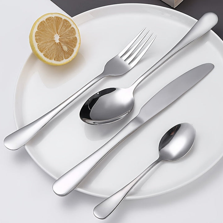 Juego de 24 piezas de cubiertos con colgador, incluye cuchillos, tenedores, cucharas, cucharitas y colgador, vajilla ideal para cenas familiares y reuniones, apto para lavavajillas