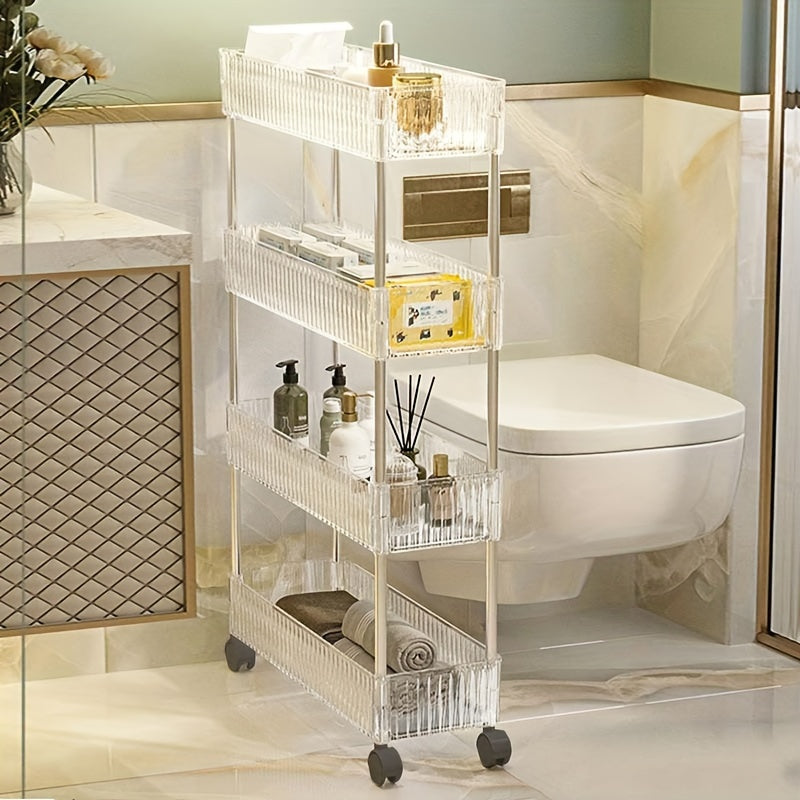 Carrito de Almacenamiento Rodante Versátil de 1 Pieza - Plástico Transparente y Acero Inoxidable, Organizador Multinivel con Ruedas para Cocina, Baño y Lavabo - Diseño Elegante de Almacenamiento Abierto, No Necesita Energía, Organizadores y Almacenamient