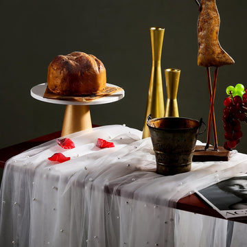 Corredor de tul de perla blanca, tul de satén de tul y encaje de perla transparente para arcos de boda, duchas de novia y decoraciones de mesa de postres, adecuado para cubrir mesas.