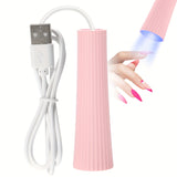 Secadora de uñas LED portátil, lámpara mini con USB para esmalte en gel de secado rápido, diseño acanalado en rosa, calidad profesional de salón, no requiere baterías