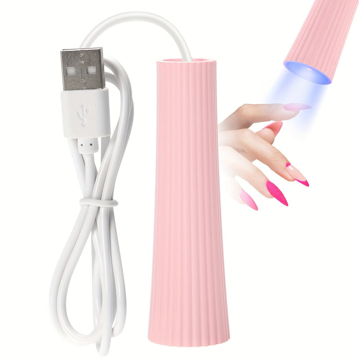 Secadora de uñas LED portátil, lámpara mini con USB para esmalte en gel de secado rápido, diseño acanalado en rosa, calidad profesional de salón, no requiere baterías