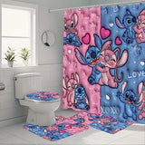 Juego de cortina de ducha confeccionada de 4 piezas incluye cortina de ducha, alfombra antideslizante, asiento de inodoro y tapete en forma de U - Diseño dulce de dibujos animados para crear tu baño soñado