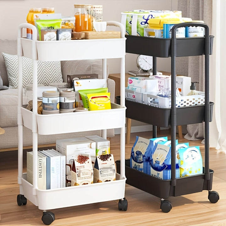 Carrito de almacenamiento móvil, 10 escenas adecuadas para cocina, baño, dormitorio, estante de almacenamiento multifuncional, diseño de rueda universal de plástico engrosado, blanco, negro, simple, ahorrador de espacio, artefacto.