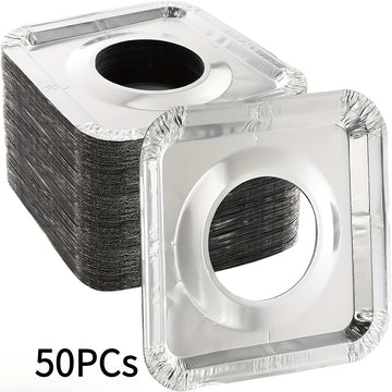 50 unidades de cubiertas de quemadores de estufa de gas desechables de alta resistencia - Protectores cuadrados de papel de aluminio para mantener aceite, grasa y fugas de comida alejados de las cocinas, protectores de la parte superior de la estufa