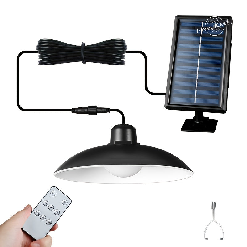 2 luces colgantes solares HeeyKeey con control remoto, 3 modos de iluminación y brillo ajustable, 2 focos LED con haz de 30°, cúpula negra de ABS para interior/exterior, patio, gazebo, cochera, sala, luces solares colgantes para exteriores, iluminación p