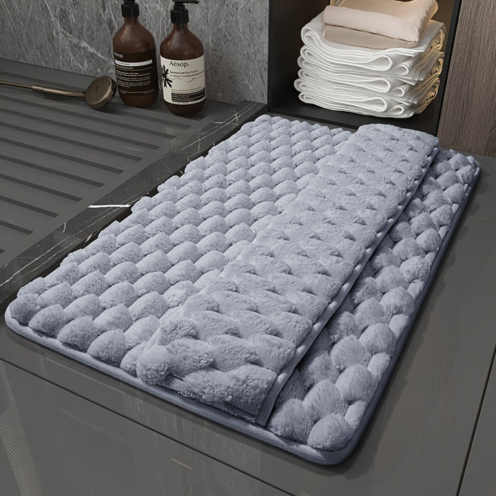 Alfombra de Baño de Espuma Viscoelástica Suave con Base Antideslizante, Superficie Texturizada y Atrapa Agua para el Hogar - Blanca, Forma Rectangular, Material de Alta Elasticidad, Suelos Fáciles de Limpiar, Alfombra de Baño