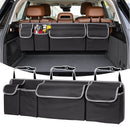 Organizador de maletero de coche con 4 bolsillos y 3 tapas separadas - Accesorios de carga plegables, material duradero de poliamida, almacenamiento multi-cámara para asiento trasero y maletero, organización de vehículos, cierre de cremallera seguro