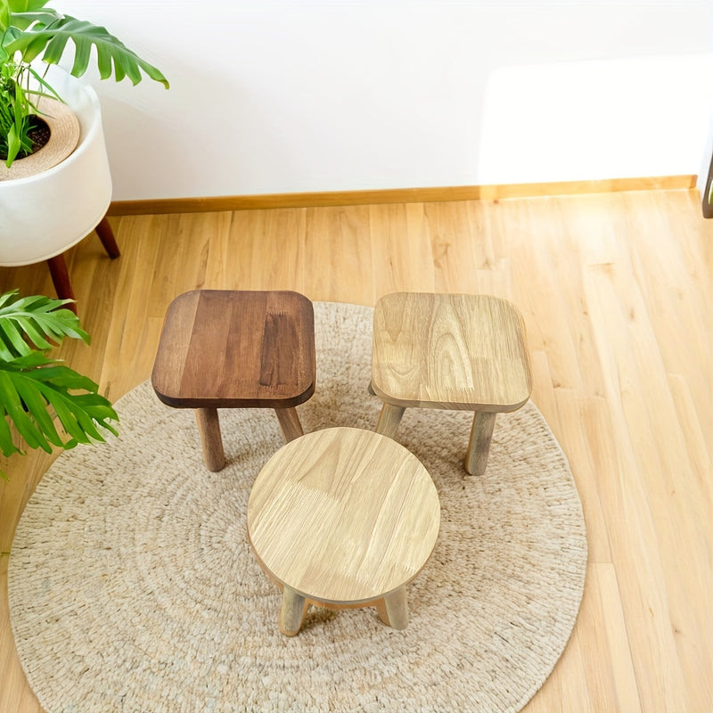 Taburete Redondo de Madera Maciza Clásico - Perfecto para Cambiar Zapatos, Uso en Casa y Oficina