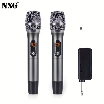 Juego de Micrófono Inalámbrico Profesional NXG - Sistema Dual UHF con Receptor USB, Batería Recargable de 1200mAh, Ideal para Karaoke, Escritorio, Presentaciones y Bodas