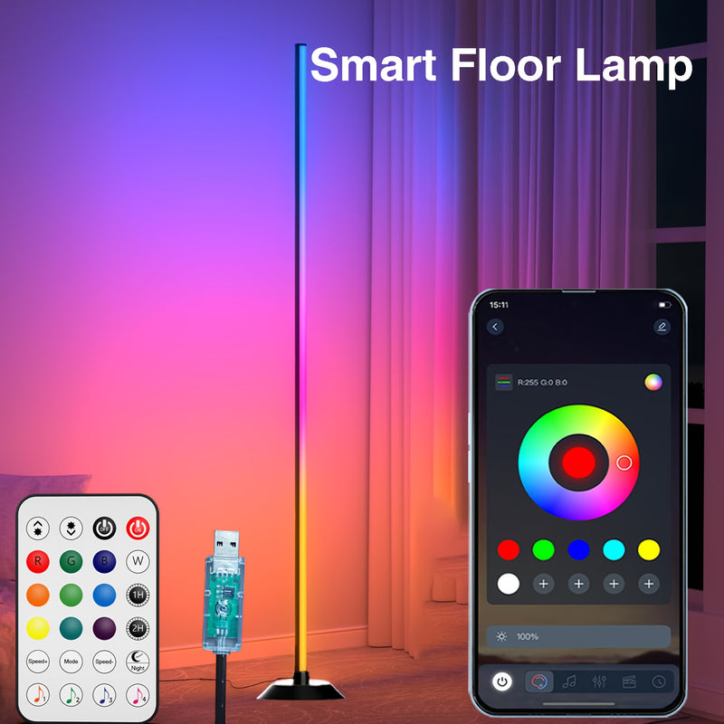 1pc Lámpara de Piso Inteligente NBBUFF, Tira LED RGB+IC para Dormitorio, Alimentación USB, Control por App con Temporizador y Sincronización Musical, Ideal como Luz Nocturna, Iluminación para Sala, Escenario, Fiestas de Halloween, Navidad y Bodas