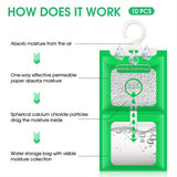 10 piezas de bolsas de desecante de gel de sílice verde - Absorbedor de humedad para armario interior de secado colgante, plástico, no necesita electricidad, operación estándar, ideal para almacenamiento y conservación, control de humedad | Almacenamient