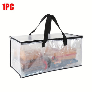 Bolsa de ropa plegable transparente con asas reforzadas y cremallera duradera, perfecta para almacenar ropa, edredones, mantas y ropa de cama
