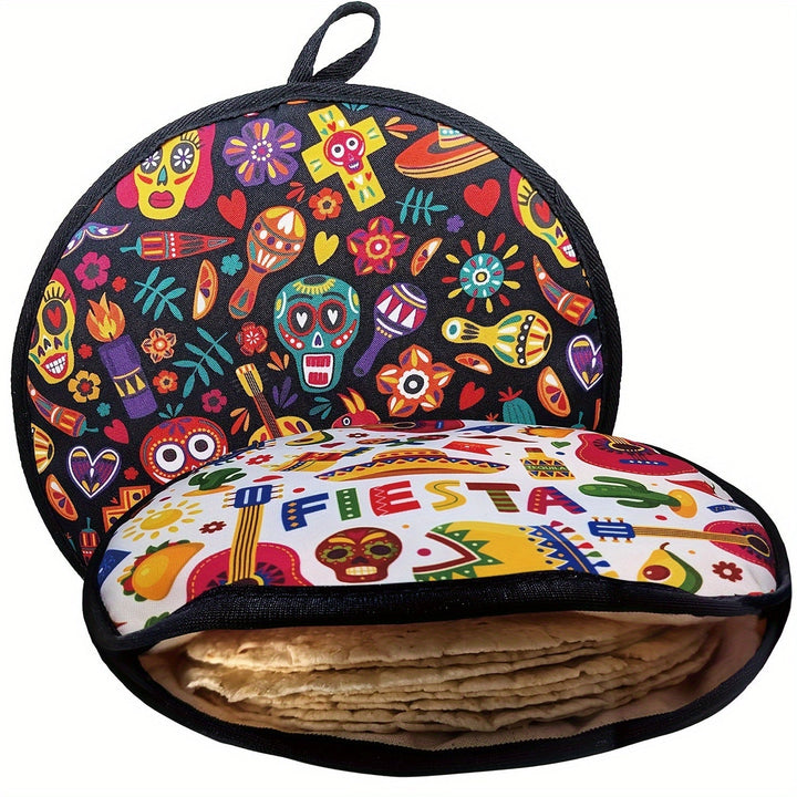 Calentador de Tortillas Fiesta: Bolsa Aislada de Doble Cara, Tamaño 27.94cm, Segura para Microondas, Perfecta para Tortillas de Maíz y Harina - ¡Mantiene Calientes hasta por Una Hora!