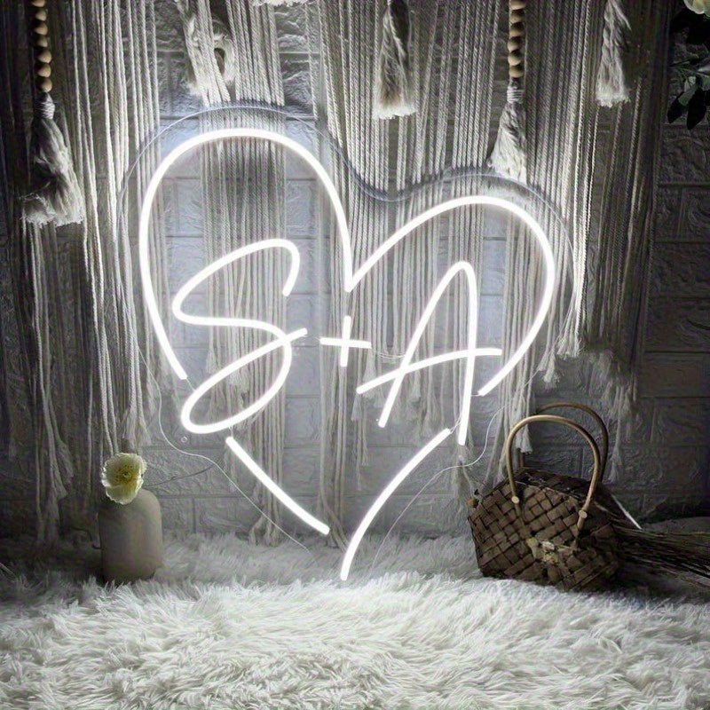Letrero de Neón LED Personalizado - Luz de Pared en Forma de Corazón con Alimentación USB, Brillo Ajustable, Decoración para el Hogar con Texto Personalizado, Ideal para Bodas, Aniversarios, Cumpleaños y Día del Padre/Madre, Regalo Elegante y Ambientador