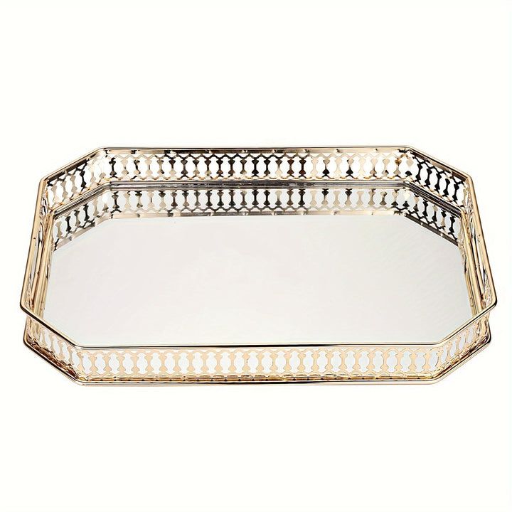 Bandeja organizadora de maquillaje dorada, 1 unidad, bandeja de metal lujosa para cosméticos y perfumes, decoración para baño, tocador o dormitorio