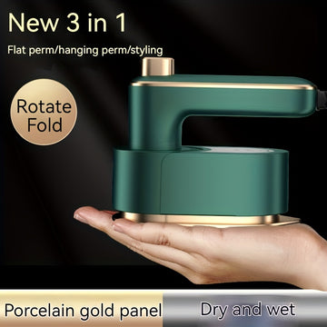 Compacto y fácil de viajar, vaporizador de ropa portátil 3-en-1 con calentamiento rápido, diseño plegable de 180°, funciones de vapor y prensado dobles, alimentación de 12V/220V, enchufe de EE. UU. - Ideal para uso en casa y universidad, vaporizador efic
