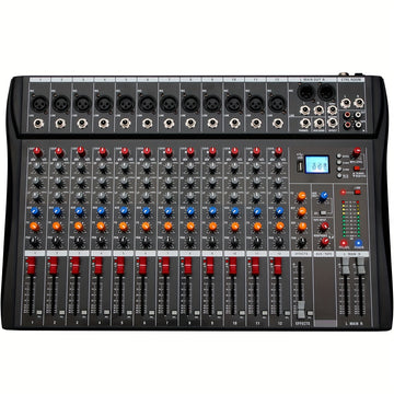 Mezclador de audio profesional DEPUSHENG de 6/8/12 canales - Negro, encendido, 110V-130V, estándar estadounidense, con USB, XLR, alimentación fantasma y entradas/salidas RCA para DJs, estudios y bares
