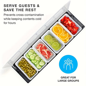 1 Juego de Bandeja para Especias con 6 Compartimentos y Tapa, Utensilios de Cocina para Cóctel Chef - Plástico Duradero, Ideal para Bares, Heladerías y Salserías | Suministros Esenciales para Bares y Restaurantes