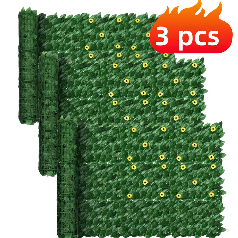 3 rollos de paneles de privacidad con hiedra artificial, largo total 3.0 metros x 100.0 cm, paneles de seto verde artificial para patio, balcón, jardín, interior y exterior - cubierta de cerco resistente y de bajo mantenimiento, paneles de privacidad, fo