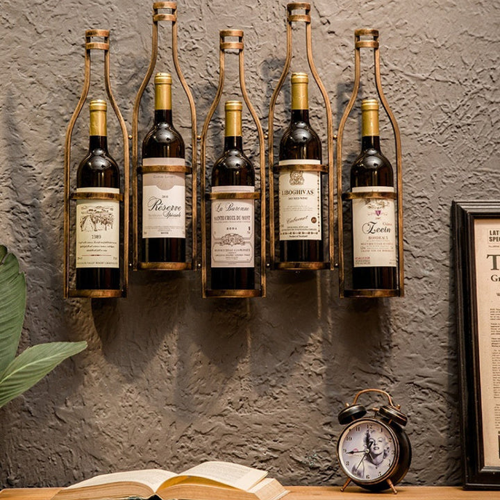 Estante para vinos de metal industrial vintage - Estante de exhibición duradero montado en la pared para decoración de bar en casa, sala de estar o comedor con diseño clásico, decoración de vinos