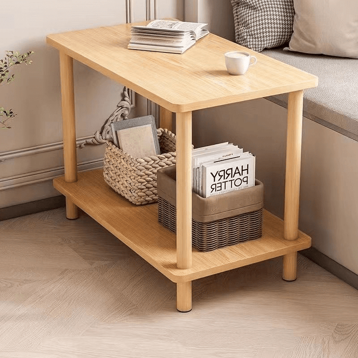 Mesita de Madera Blanca de 2 Niveles con Panel de Corcho en la Parte Superior - Diseño Ahorra-Espacio, Mesa de Noche Multifuncional para Sala de Estar, Dormitorio o Balcón, Estante de Almacenamiento Espacioso, Fácil Montaje