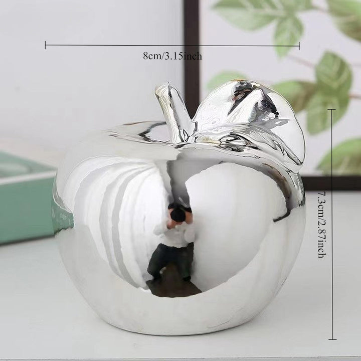 Figurita de manzana de cerámica dorada elegante - Decoración moderna para el hogar y la oficina, ideal para el salón o el armario de vinos, uso interior/exterior, no necesita electricidad, decoración de manzana