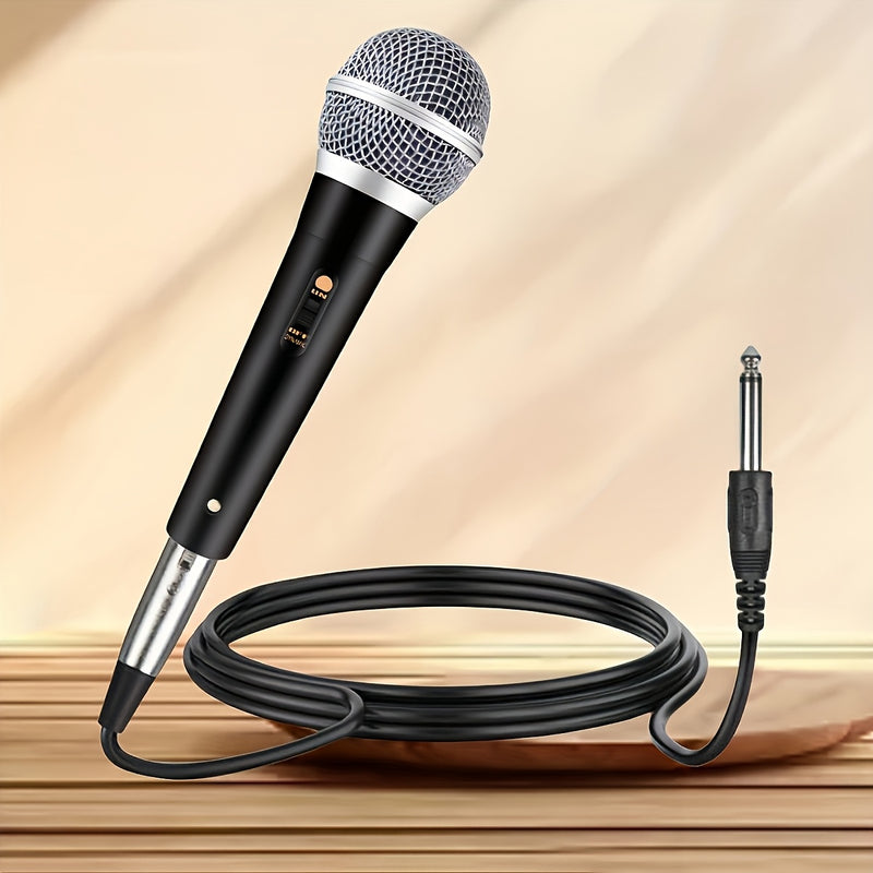 Micrófono inalámbrico de 6,35 mm con diseño de mano dinámico, electrodos activos y construcción metálica - Anti-interferencia, con enchufe de 6,35 mm para alimentación, negro - Ideal para cantar, reuniones, fiestas en casa, karaoke, micrófono para comput