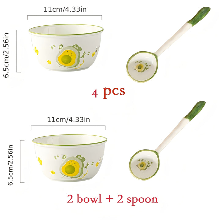 Juego de 4 o 6 tazones de arroz de cerámica con caritas sonrientes y cucharas, diseño divertido en blanco y negro, apto para microondas, ideal para desayunos o snacks, set de desayuno|Diseño juguetón|Tazón para microondas