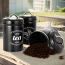3 piezas de contenedores de almacenamiento de metal premium con tapas - Organizador de alimentos y té redondo reutilizable para café, azúcar, confitería - Solo lavado a mano, solución de almacenamiento de cocina multiusos