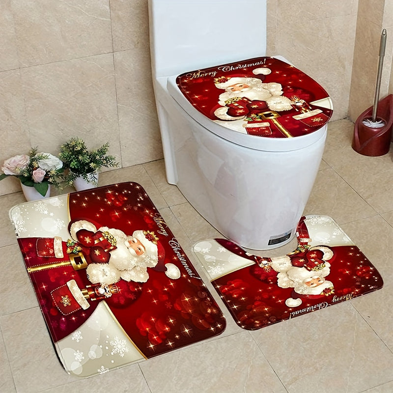 Juego de Baño Navideño, Alfombrilla Antideslizante Santa Claus, Cubre Inodoro en Forma de U, Accesorios Decorativos para el Baño, Regalo de Navidad/Halloween, Decoración Festiva