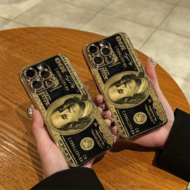 ¡Alta calidad! Funda para iPhone de lujo, chapada en oro, con elementos clásicos y diseños creativos: impresión HD, resistente al desgaste y antideslizante, con cubierta protectora de PC para la cámara, compatible con varios modelos de iPhone, incluidos