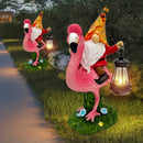 1pc Estatua de jardín de resina de flamenco con energía solar para Navidad con farol, decoración exterior de bajo consumo, control de conmutador, con batería de níquel de 80mAh, para exhibición festiva en interiores
