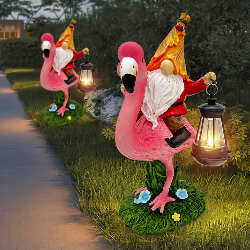 1pc Estatua de jardín de resina de flamenco con energía solar para Navidad con farol, decoración exterior de bajo consumo, control de conmutador, con batería de níquel de 80mAh, para exhibición festiva en interiores