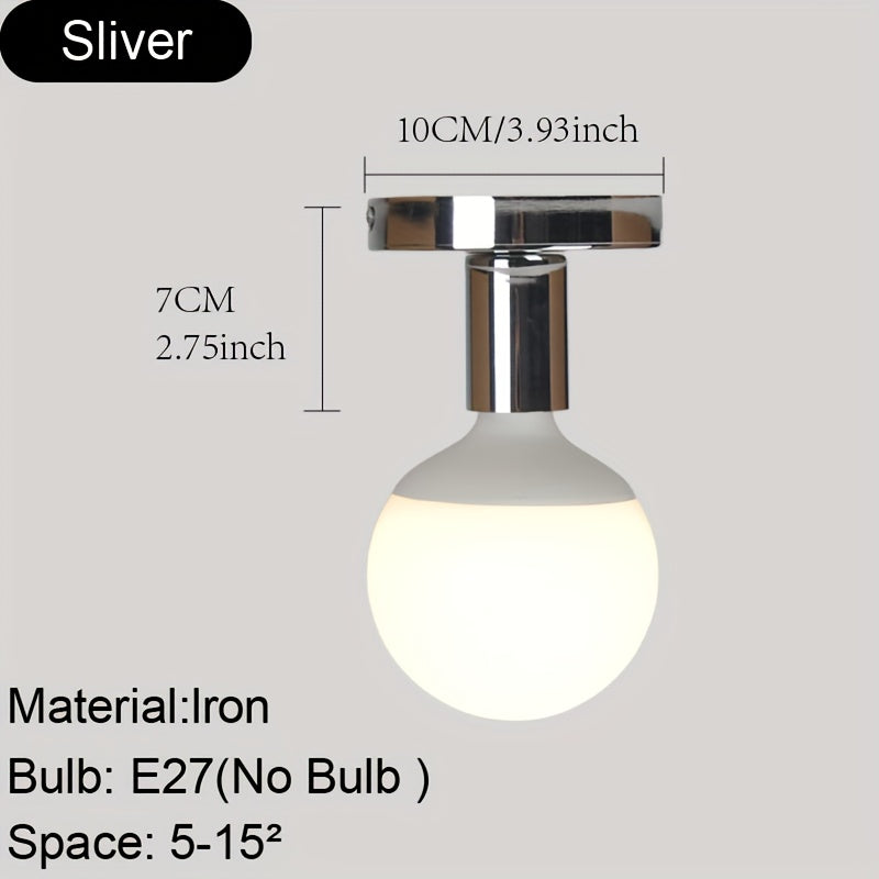 1 pieza de Luz de Techo Nórdica Moderna con Cabeza Plateada Negra, Base para Bombilla E27 Sin Bombilla, Adecuada para Cocina, Balcón, Pasillo y Otros Ambientes