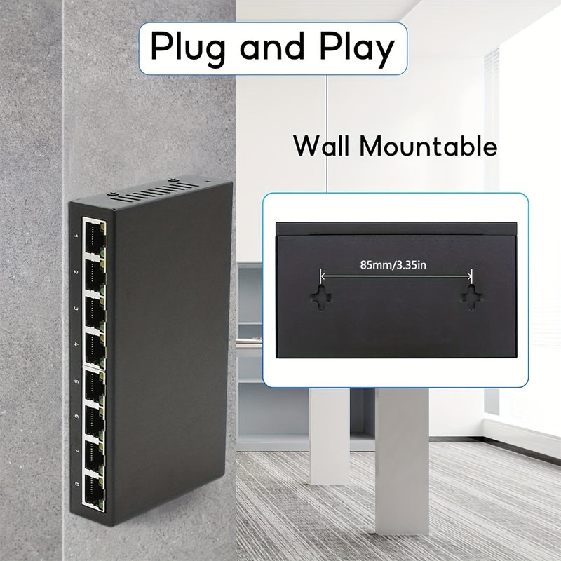 Conmutador de Red Gigabit 10/100/1000Mbps, 8 Puertos/5 Puertos, Carcasa Metálica, Alimentación USB para Escritorio, Adaptador Ethernet RJ45 Plug-and-Play con Cambio Automático MDI/MDIX Rápido, Ideal para Hogar/Dormitorio y Oficina - Múltiples Opciones de