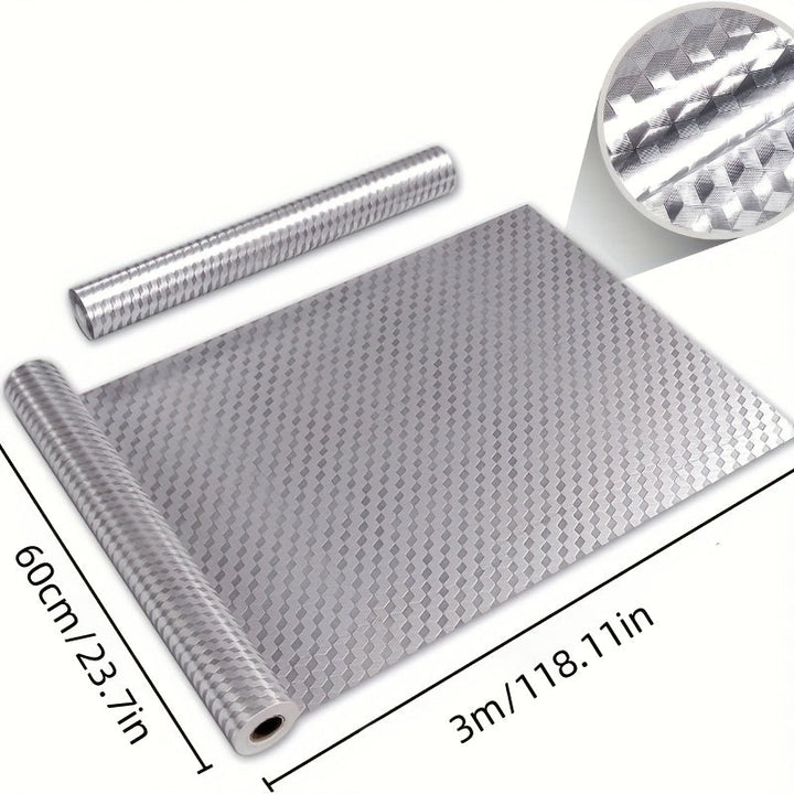 1 Rollo de forros para estantes de cocina, pegatina para respaldo de estufa de cocina, papel tapiz impermeable y a prueba de aceite, papel para forros de estantes de gabinete con pegatina, suministros de cocina, 60*300.0 pulgadas