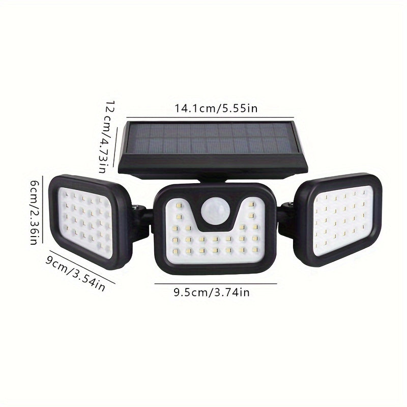 1 pza., LED Solar Tres Cabezas Divididas Luz de Pared para Exteriores, Lámpara de Pared de Iluminación de Inducción para Patio al Aire Libre, Luz de Emergencia